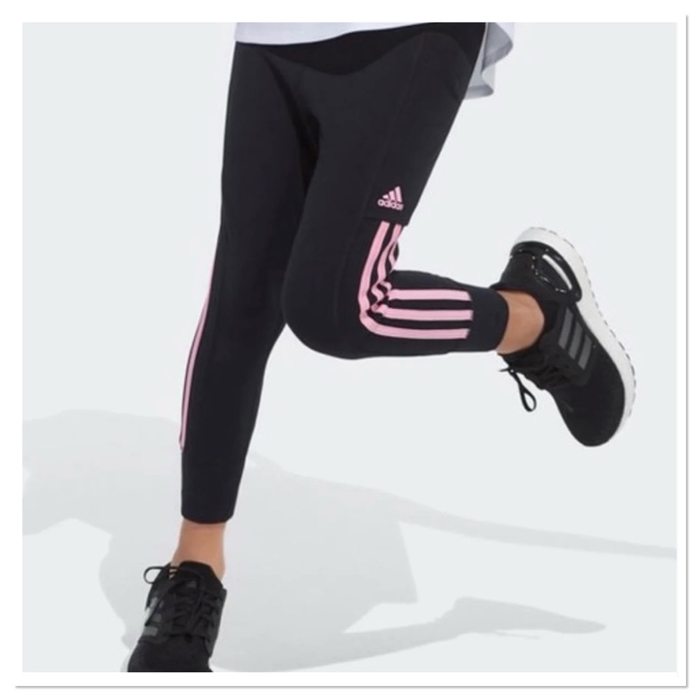 Girls Adidas Black & Pink 3-Stripe Joggers NWT